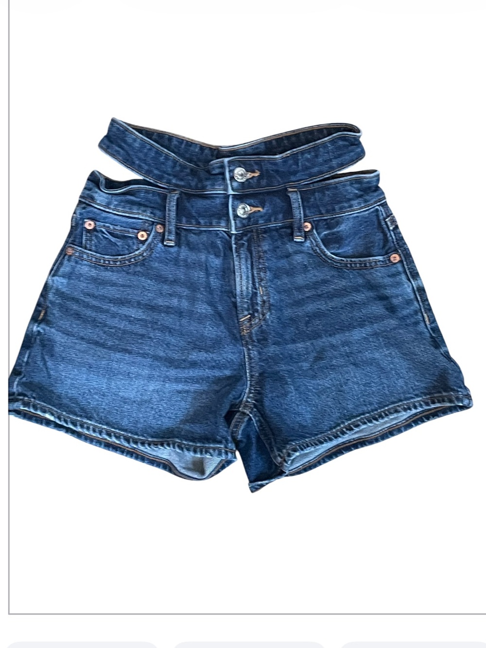 American Eagle Outfitters Dark Blue HighRise Denim Shorts With Double waistband